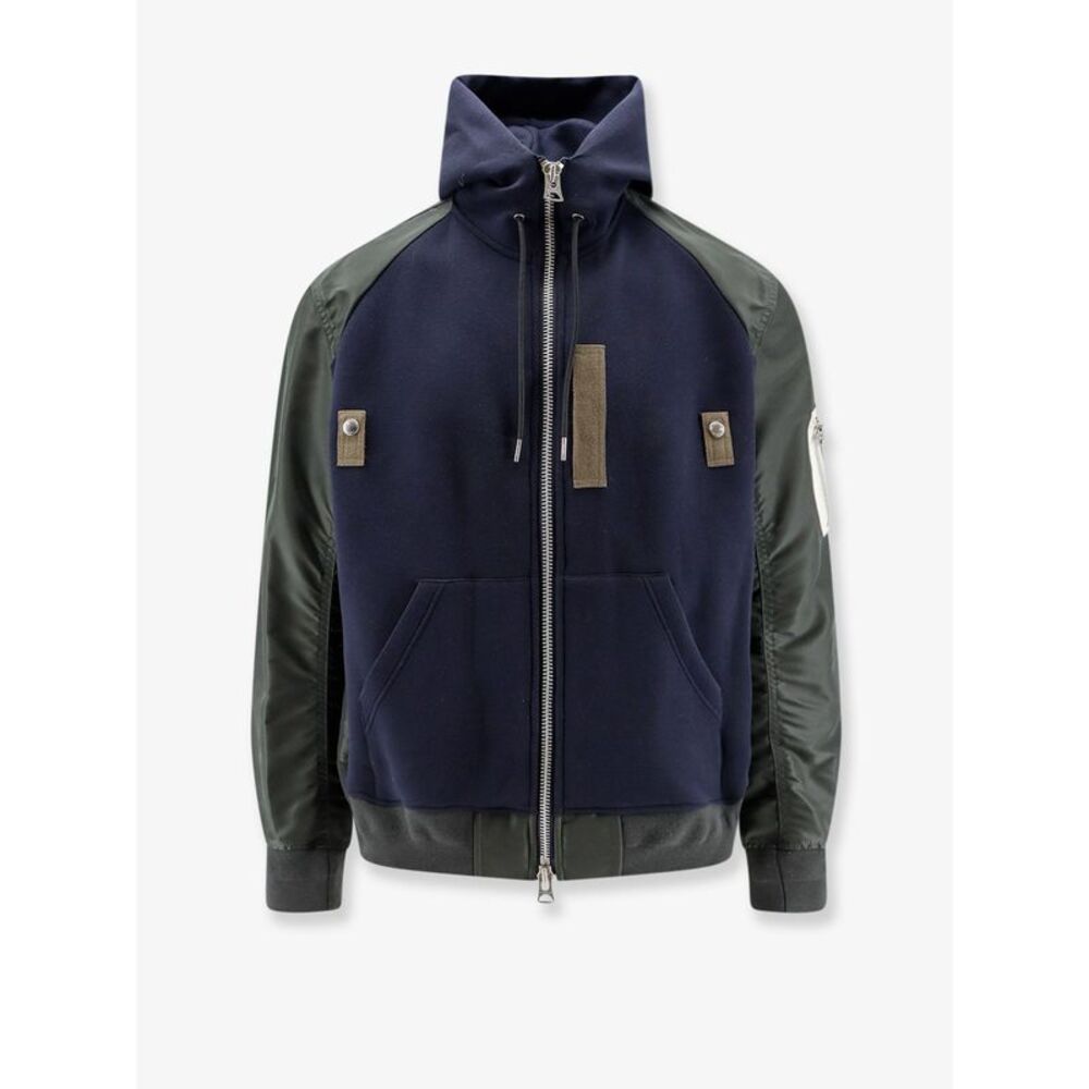 Sacai Men Cotton Blend Sweatshirt With Nylon Sleeves